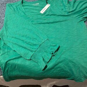 Chico's Smocked 3/4 Sleeve Tee - NWT - Grassy Green - Size 3